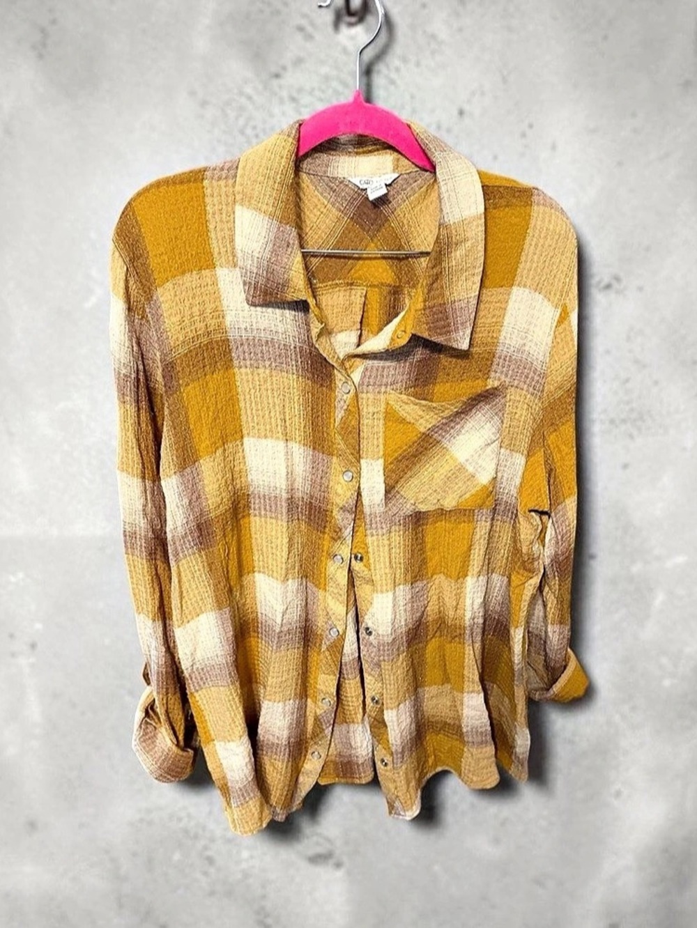 Cato Plaid Button Down Shirt in Yellow & Brown Size XL